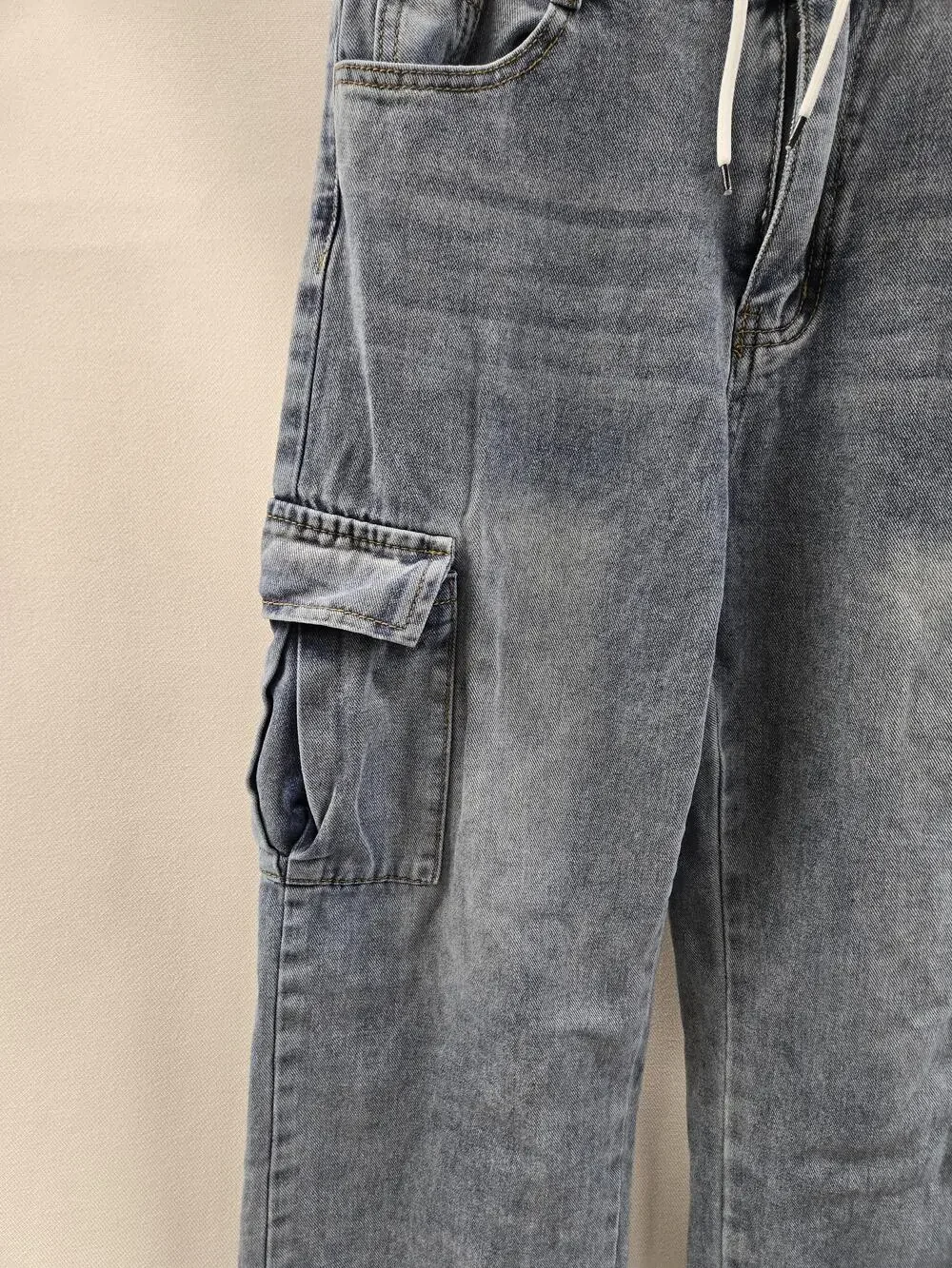 SHEIN Jeans Youth 16 Blue Cargo Elastic Waist Drawstring Pockets Denim